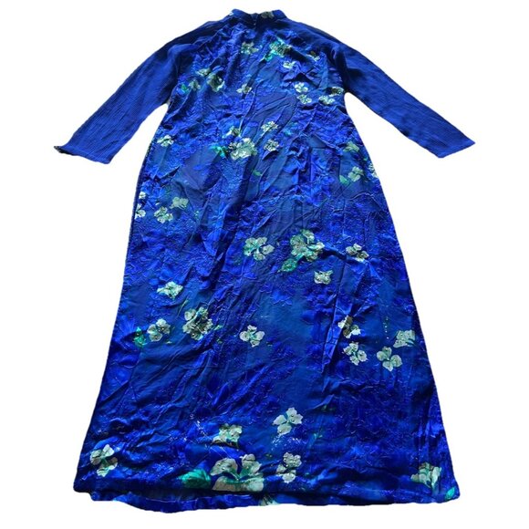 Vintage Cheongsam Long Blue Floral Stone Dress Women’s Sz S Blue Flower Pattern - Picture 1 of 16